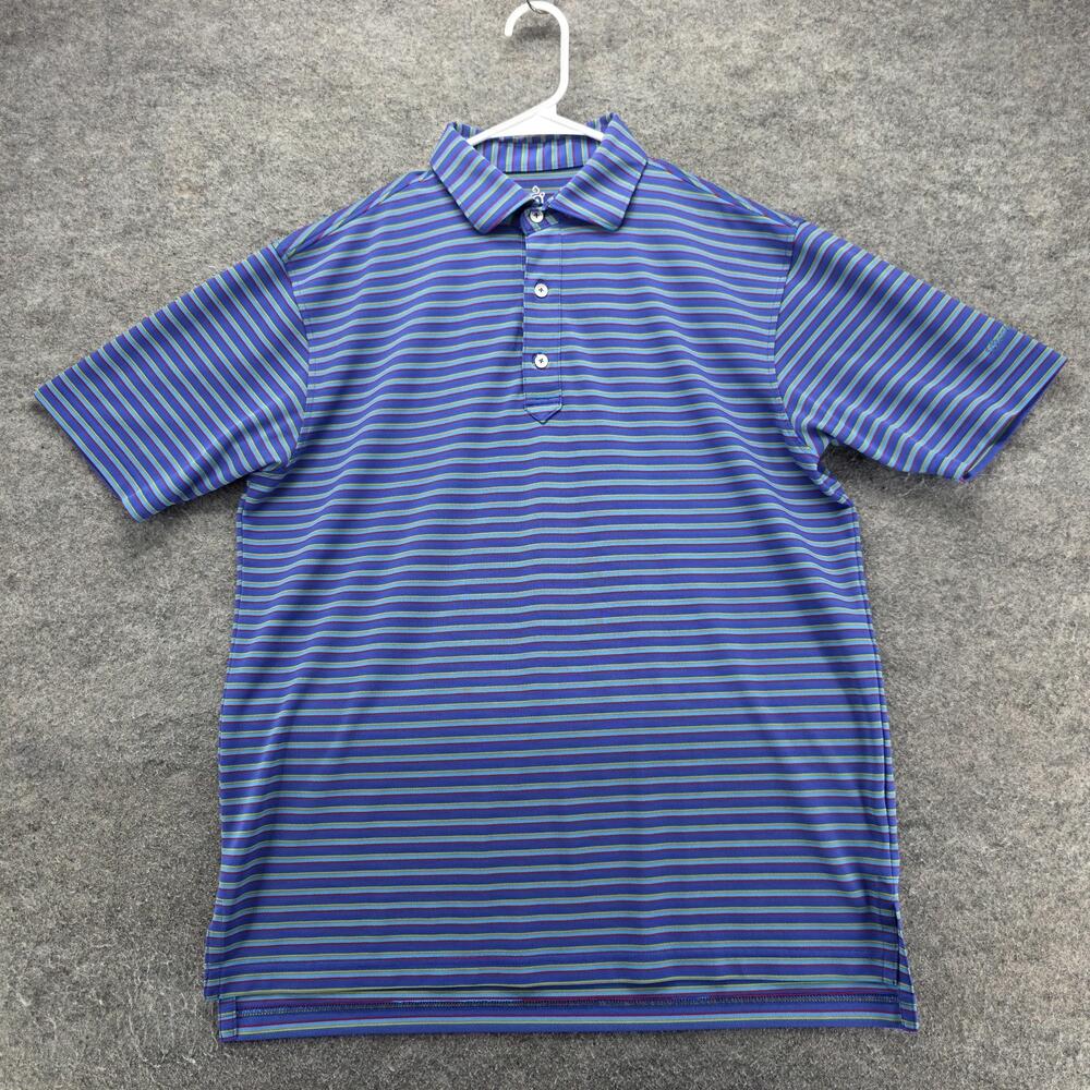 Turtleson Polo Shirt Mens M Blue Striped Tour Performance Golf Moisture Wicking